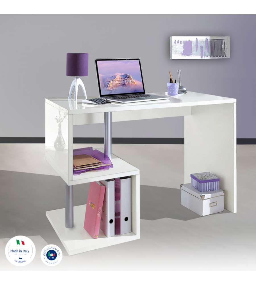 Web Furniture Scrivania Esse Bianco Lucido - Design Moderno 100cm