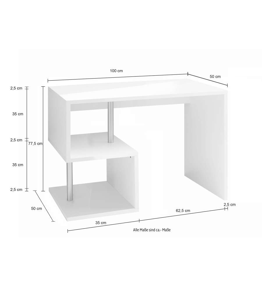 Web Furniture Scrivania Esse Bianco Lucido - Design Moderno 100cm