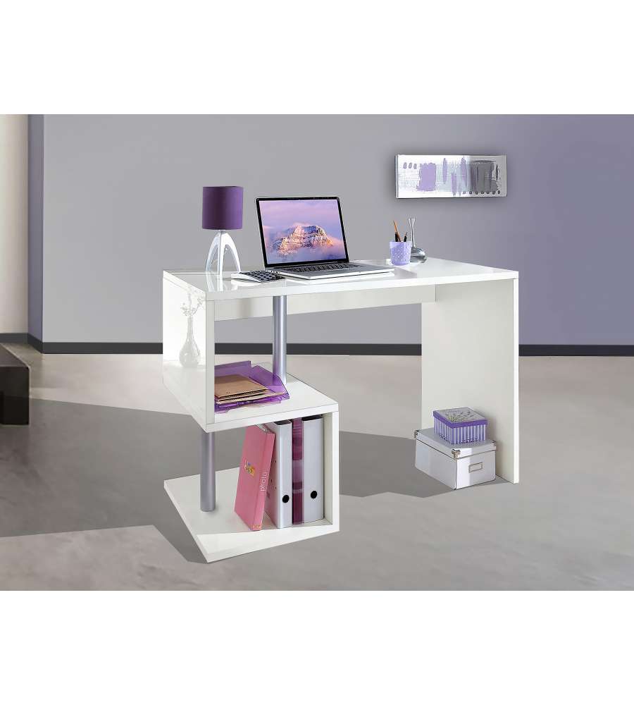 Web Furniture Scrivania Esse Bianco Lucido - Design Moderno 100cm