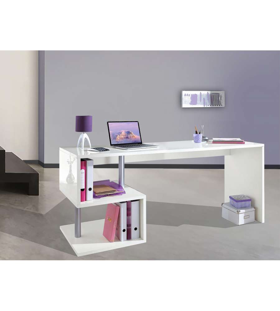 Web Furniture Scrivania Esse Bianco Lucido 180 cm - Design Moderno