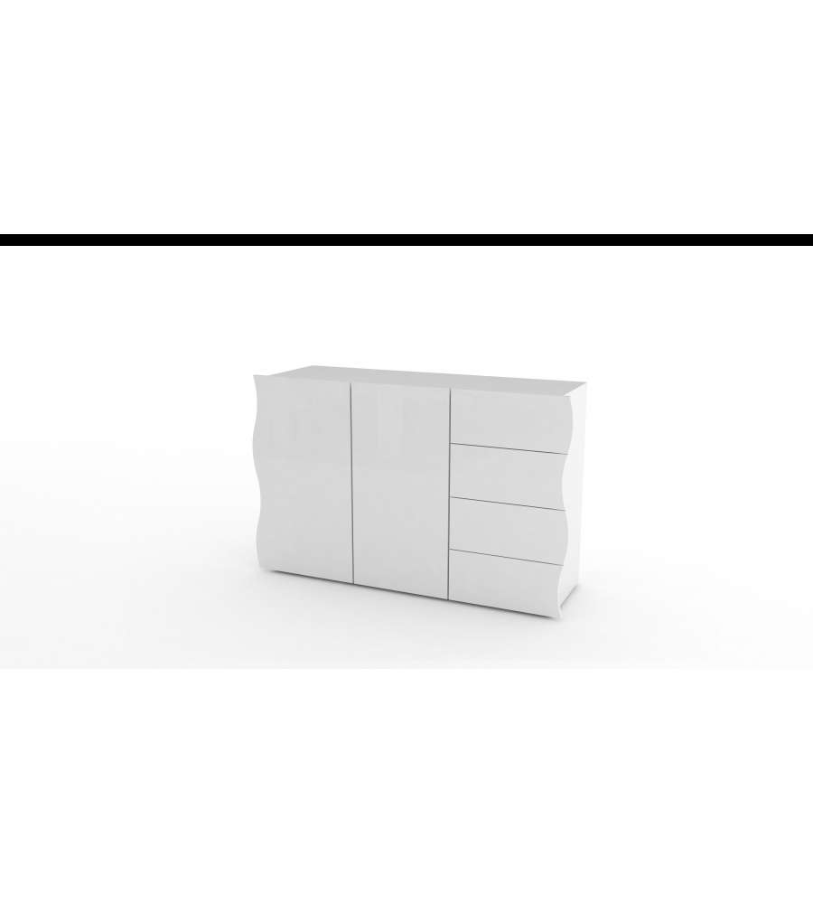Web Furniture Mobile Onda 2 Ante 4 Cassetti Bianco Lucido 81x124 cm - Design Moderno e Funzionale - Made in Italy