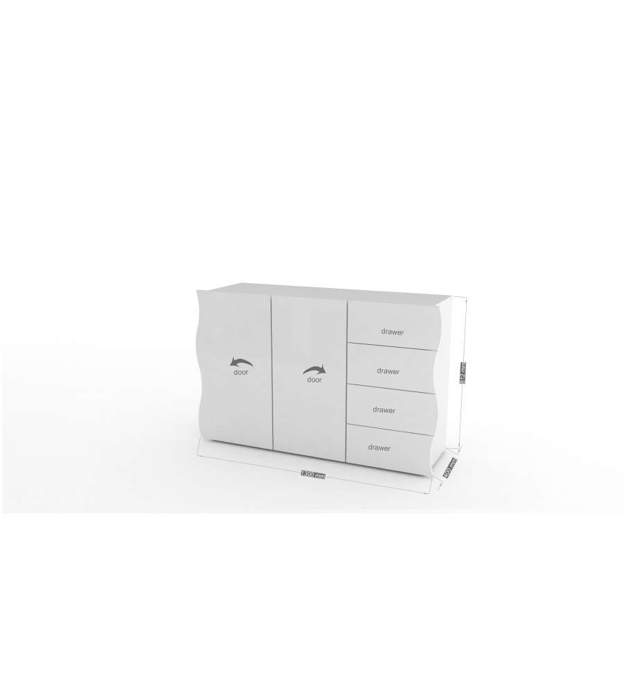 Web Furniture Mobile Onda 2 Ante 4 Cassetti Bianco Lucido 81x124 cm - Design Moderno e Funzionale - Made in Italy
