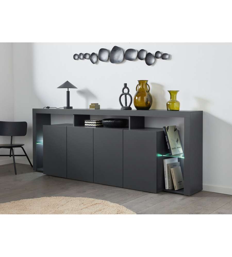 Web Furniture Credenza Essential Sideboard 4 Ante 220 Antracite Opaco - 220x40x80 cm