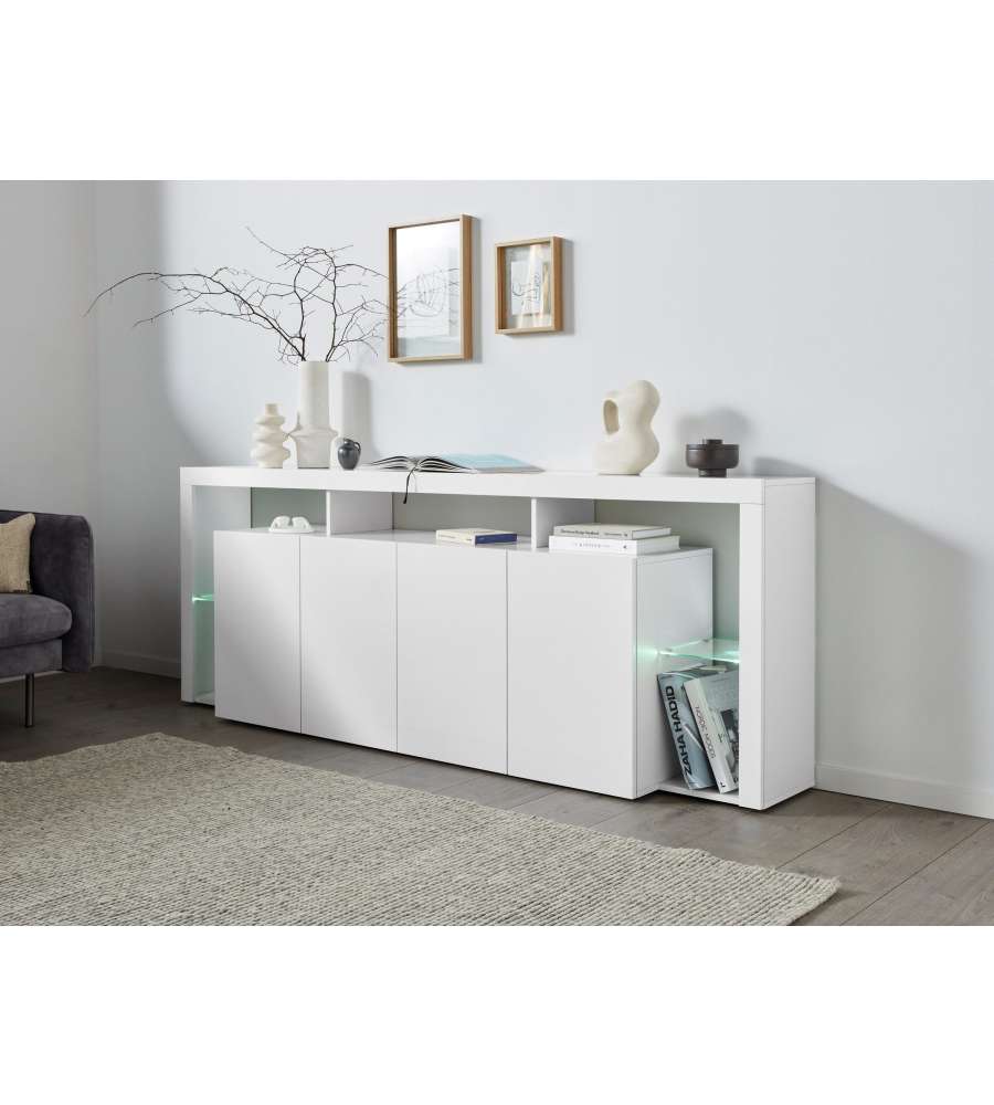 Web Furniture Credenza Essential Sideboard 4 Ante 220 Bianco Laccato - 220x40x80 - Arredo Moderno
