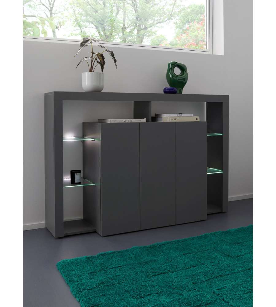 Web Furniture Credenza Essential Highboard 3 Ante 150 Antracite Opaco - 150x40x100 cm