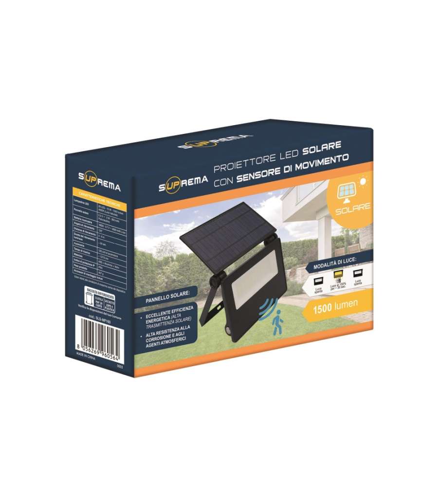 Prismalux Proiettore Led Solare - Nero - 1500 lm