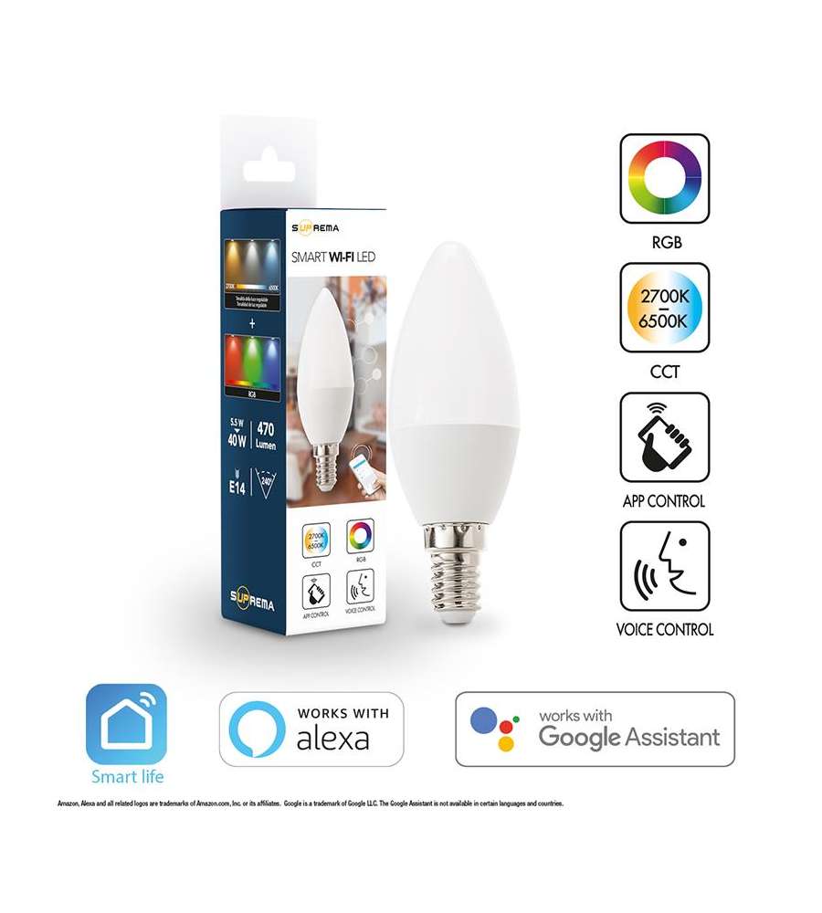 Lampadina Oliva led C37 SM Wifi RGB+CCT E14 40w