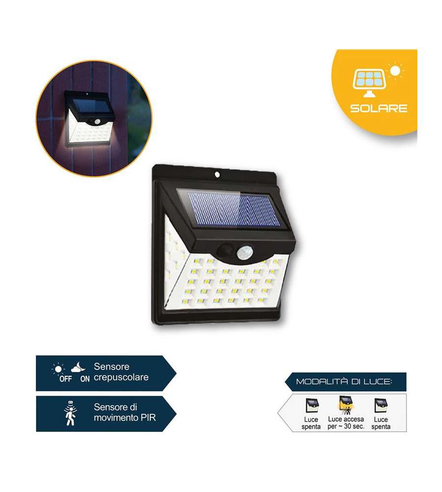 Prismalux Lampada Solare Esterno - LED con Sensore Movimento