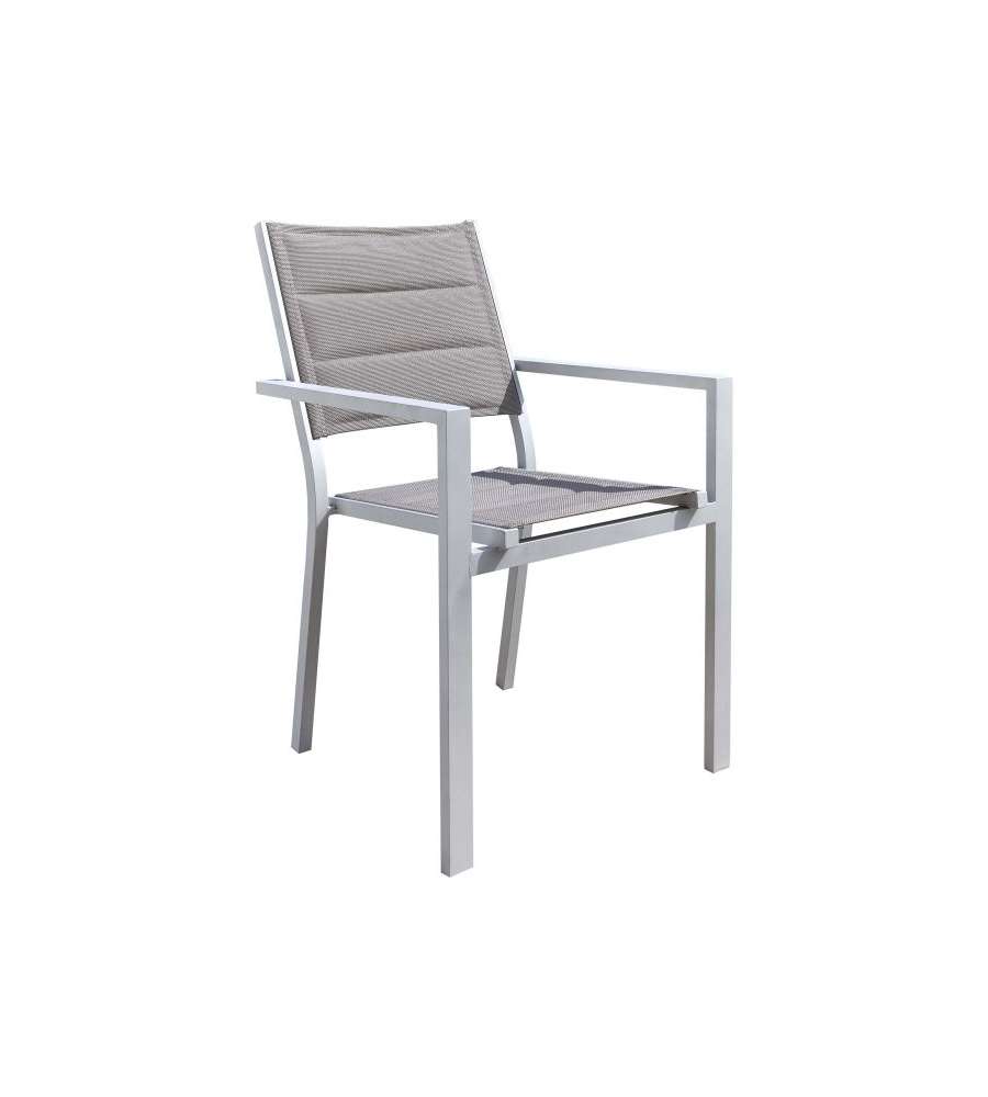 Sedia Osaka da Giardino - Bianco e Beige con Braccioli - Design Moderno e Resistente - Comfort per Esterni