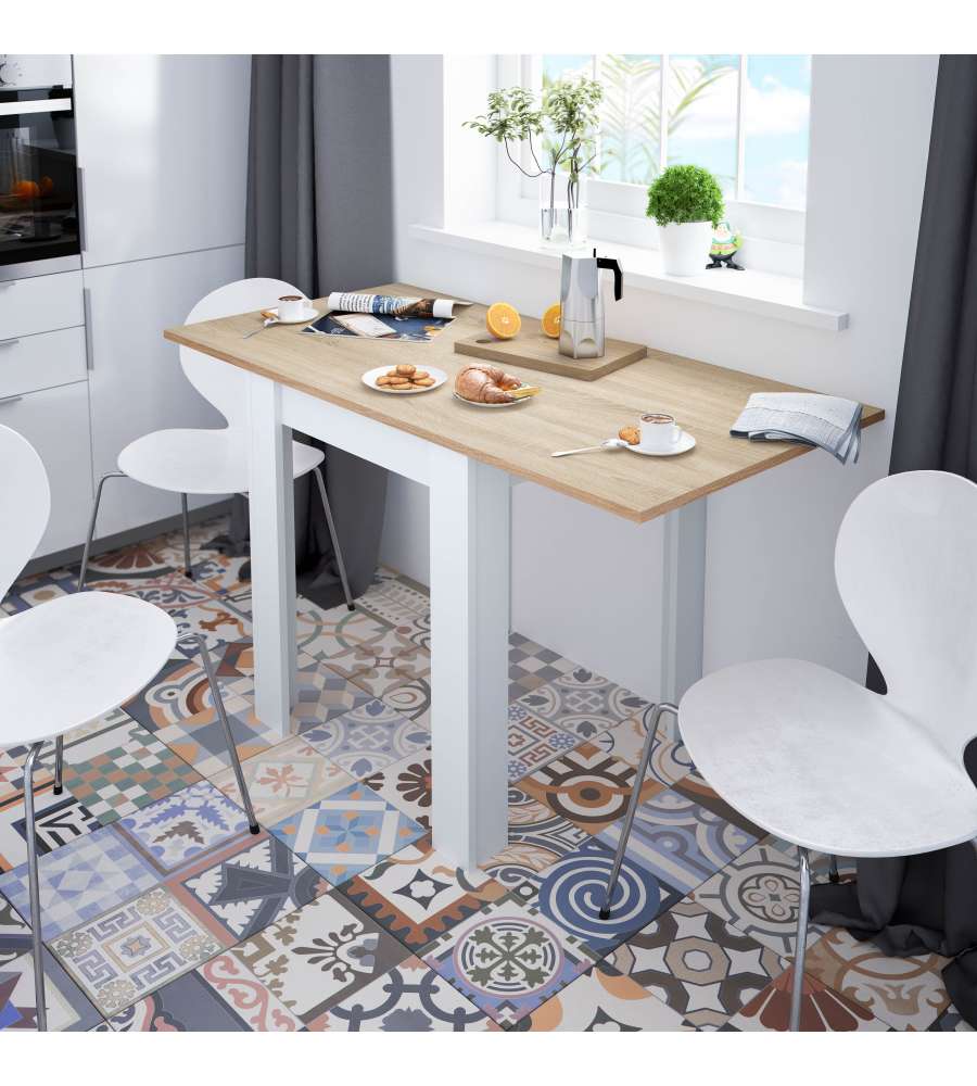 Fores Tavolo Ausiliare Estensibile Rovere Canadian e Bianco 67/135 cm