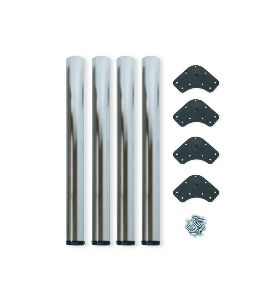 Emuca 4 gambe per tavolo, D. 60 mm, Acciaio, regol. 710-730 mm, nichel satinato