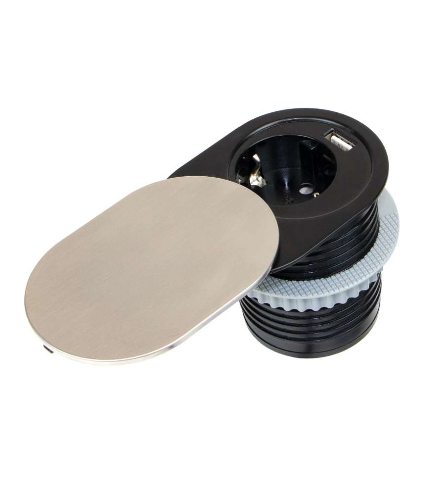 Emuca Torretta con 1 presa e con 1 usb, da incasso, con coperchio