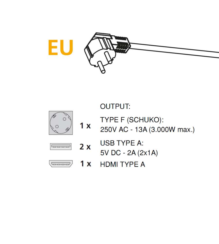 Emuca Multipresa da scrivania, 2 USB +1 HDMI + 1 prese EU, 145x130 mm, color alluminio