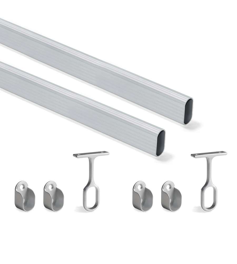 Emuca Kit Tubo Appendiabiti - Alluminio - 30x15 mm