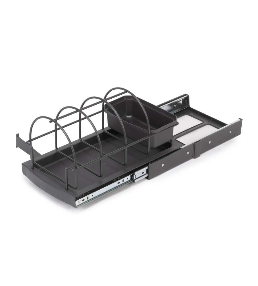 Emuca Vassoio per accessori da cucina, fissaggio sul fondo ed estrazione manuale, Plastica grigio antracite, 1 un