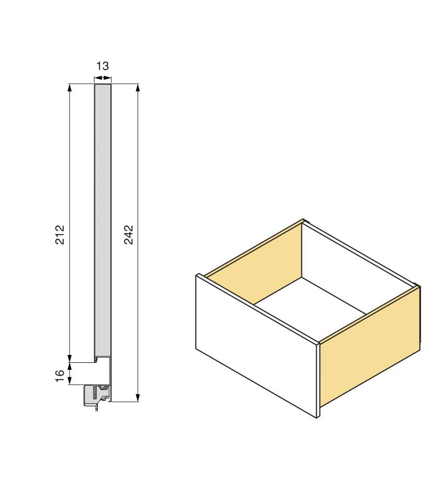 Emuca Cassetto esterno Vertex 3D 60 kg altezza 242 mm, profondit 450 mm, Verniciato bianco, Acciaio 1 UN