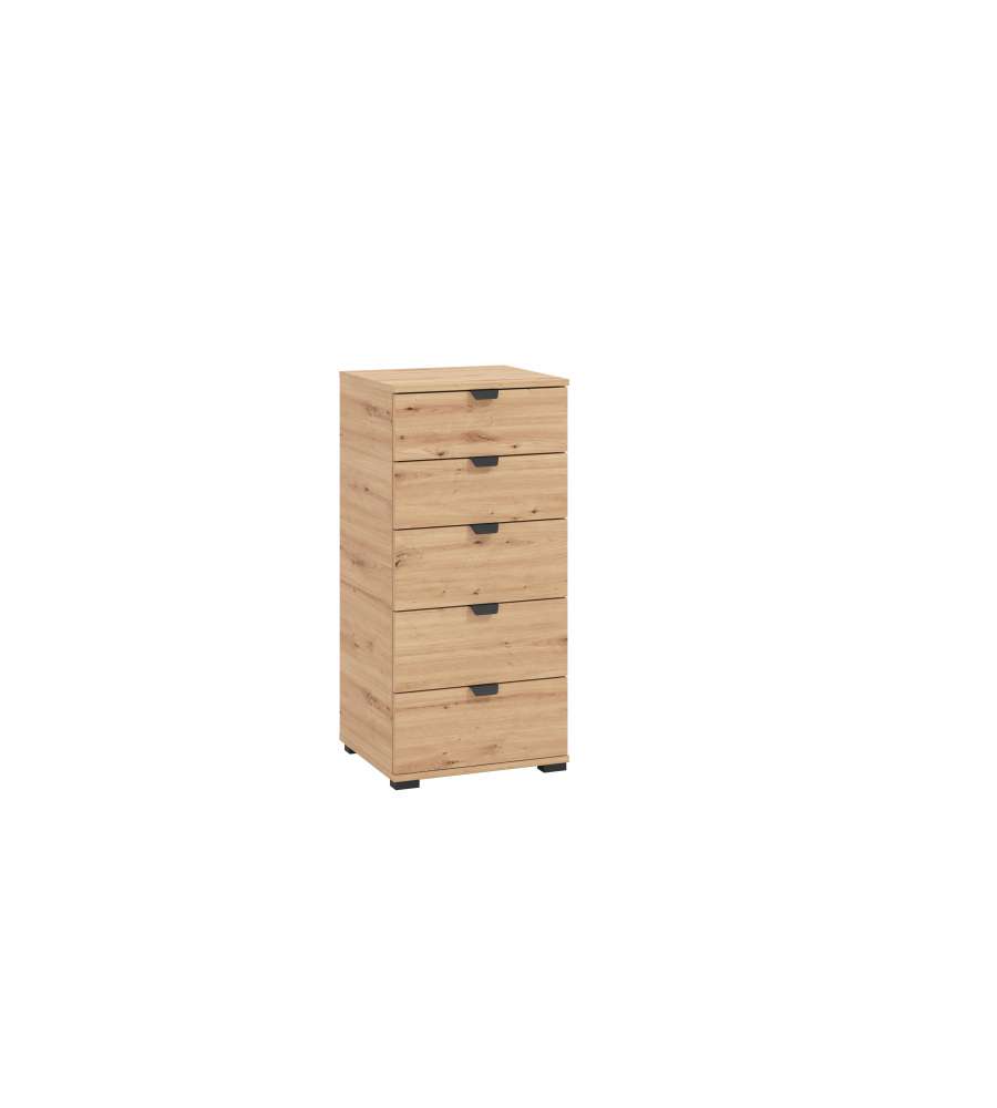 Swiss Cassettiera 5 Cassetti in Rovere Anticato - 45x40x95 cm - Facile da Assemblare
