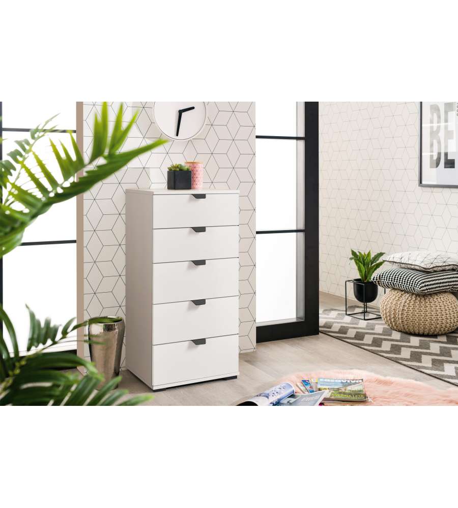 Swiss Cassettiera Bianca 5 Cassetti - Truciolare Melaminico - 45x40x95 cm