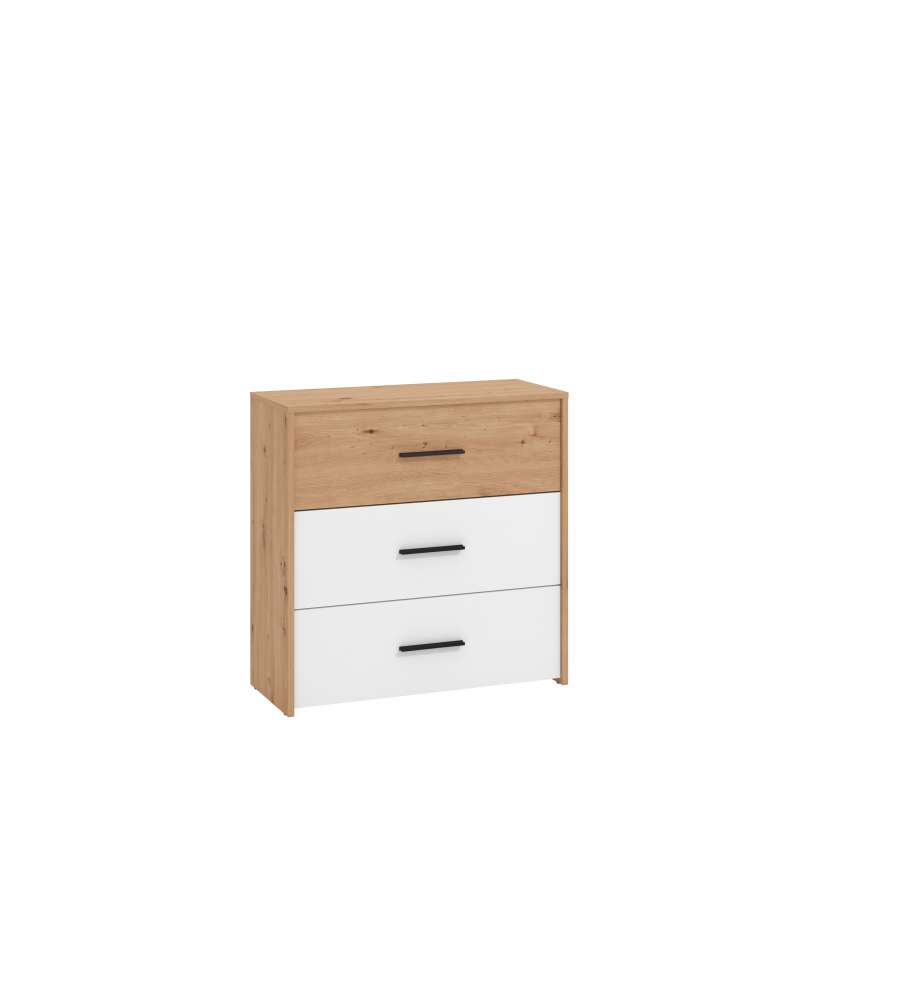 Cassettiera Bicolor 3 Cassetti - Rovere e Bianco - 80,5x33x80,5 cm