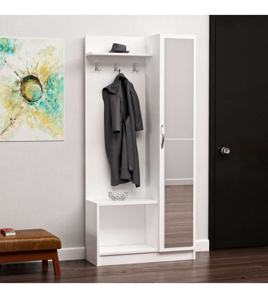 Effezeta Mobile Ingresso Bianco Anta a Specchio 80x32x173 cm - Mobili Ingresso - Design Moderno - Alta Qualit
