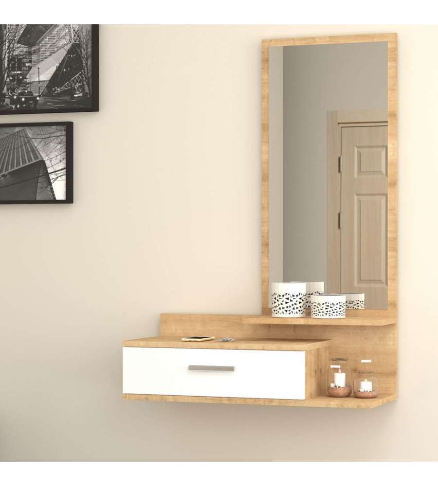 Effezeta Mobile Ingresso Joy Bianco Rovere con Specchio - 80x35x116H cm - Pratico e Funzionale
