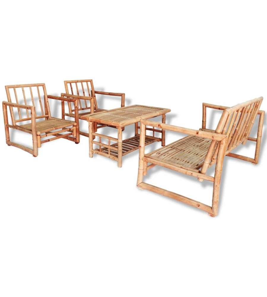 vidaXL Set Divani da Giardino in Bamb con Cuscini - Marrone