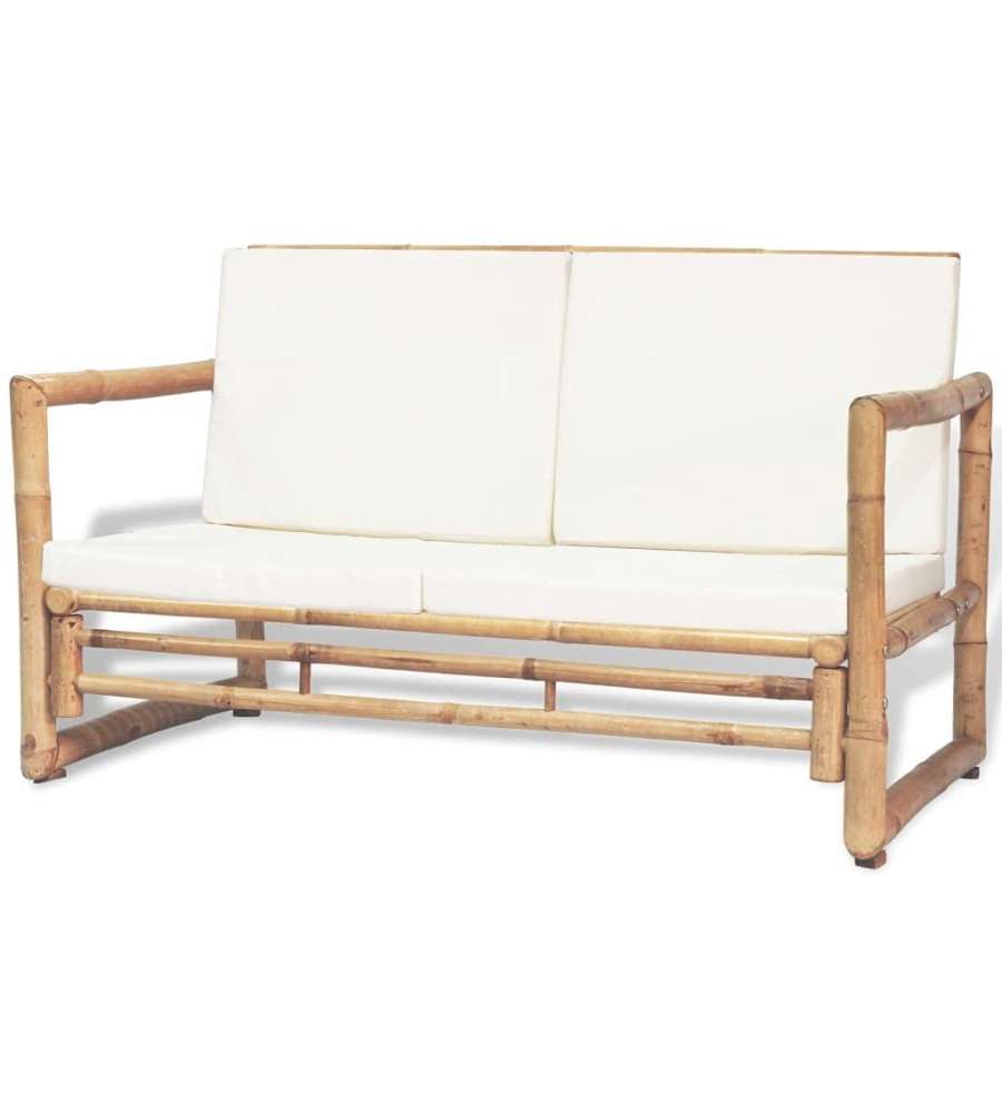 vidaXL Set Divani da Giardino in Bamb con Cuscini - Marrone