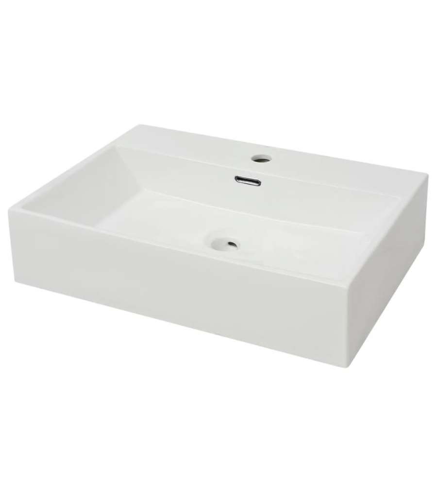 Lavandino con Foro Rubinetto Ceramica Bianca 60,5x42,5x14,5 cm