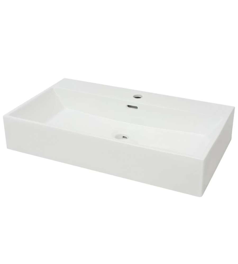 Lavandino con Foro Rubinetto in Ceramica Bianca 76x42,5x14,5 cm