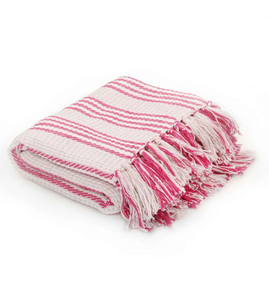 Copriletto in Cotone a Strisce 220x250 cm Rosa e Bianco