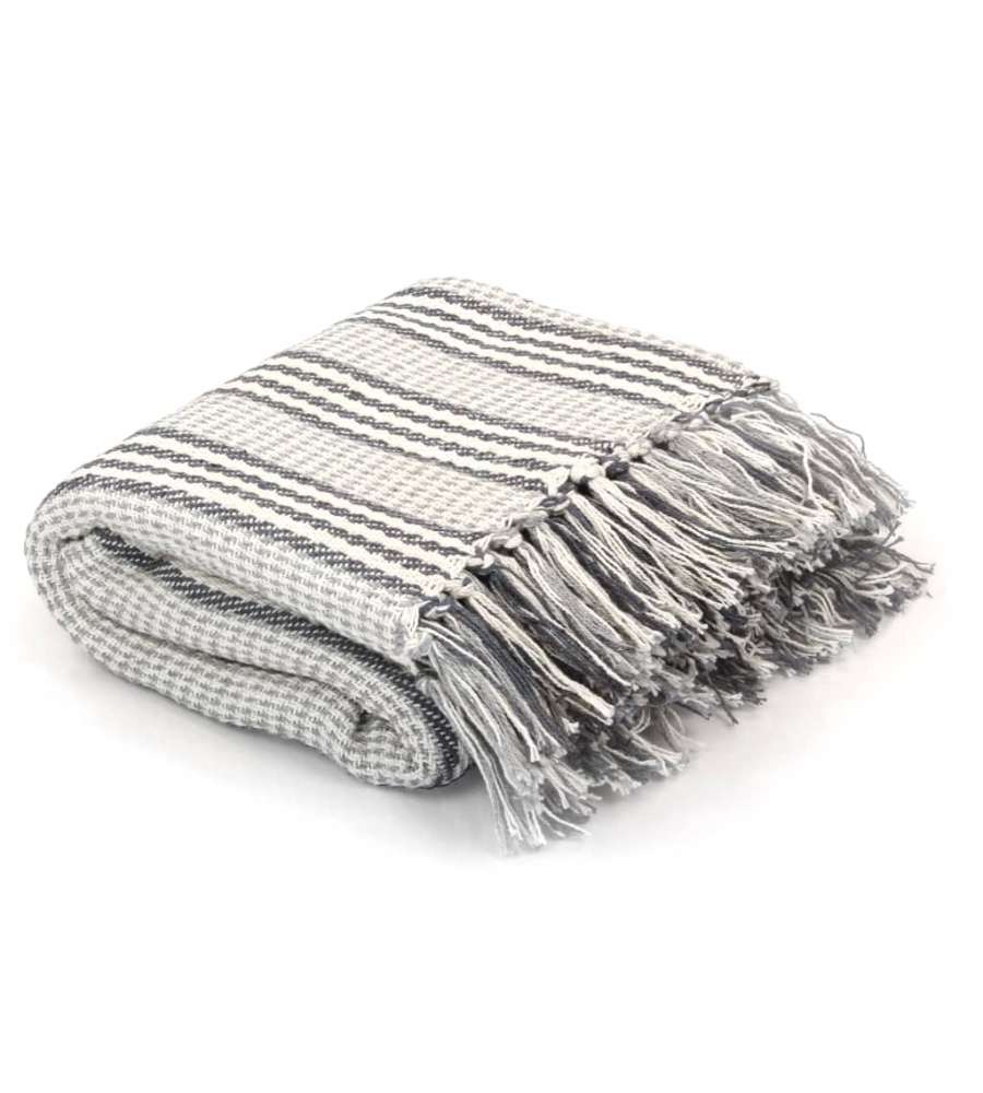 Copriletto in Cotone a Strisce 125x150 cm Grigio e Bianco