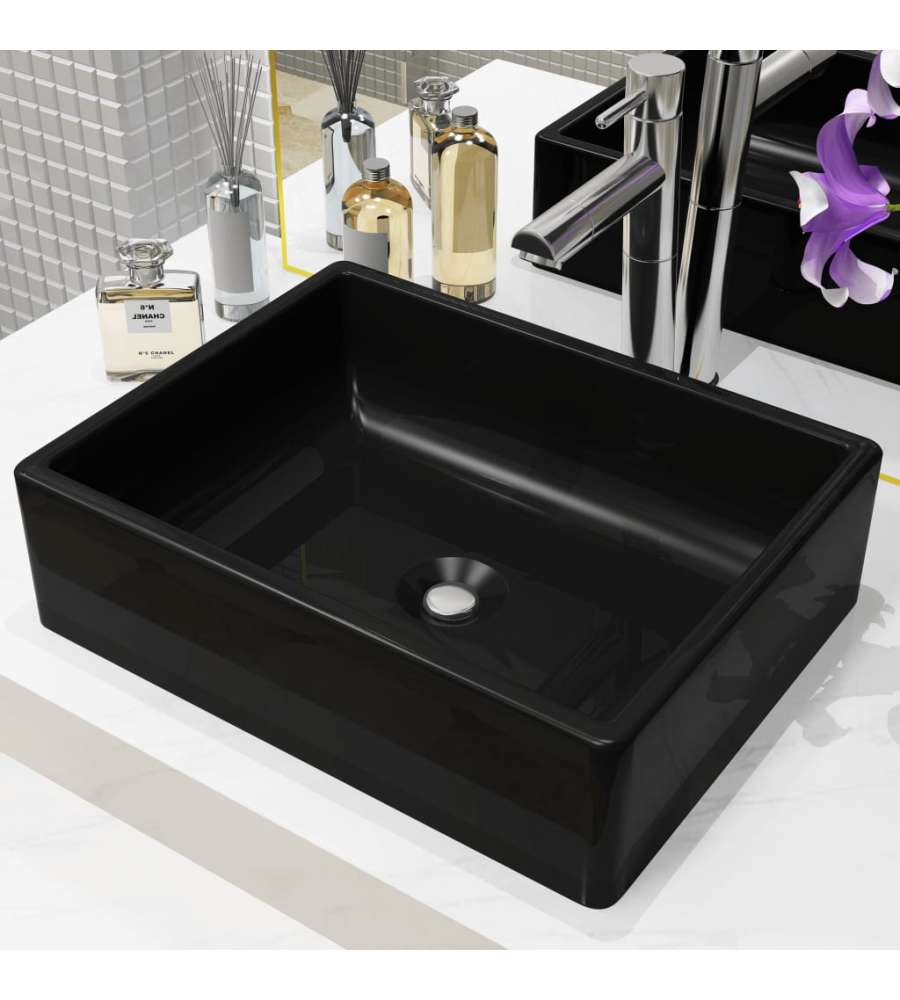 Lavandino Rettangolare in Ceramica Nero 41x30x12 cm