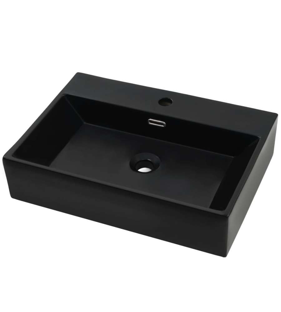 Lavandino con Foro Rubinetto Ceramica Nero 60,5x42,5x14,5 cm