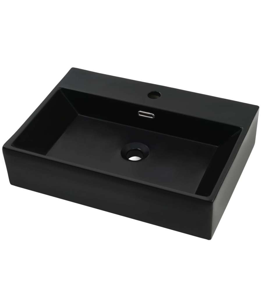 Lavandino con Foro Rubinetto in Ceramica Nero 76x42,5x14,5 cm