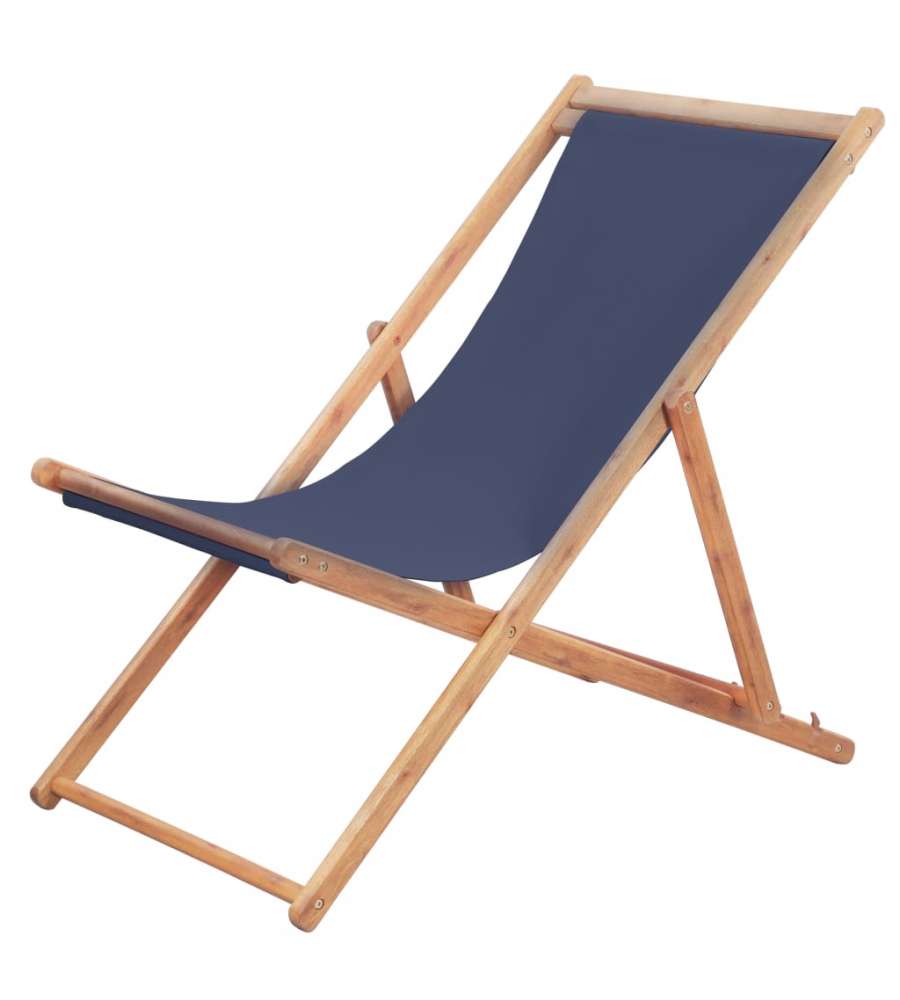 Sdraio da Spiaggia Pieghevole in Tessuto e Telaio in Legno Blu