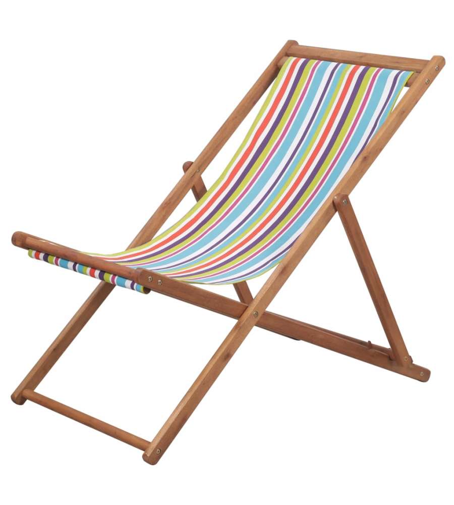 Sdraio da Spiaggia Pieghevole Tessuto Telaio Legno Multicolore