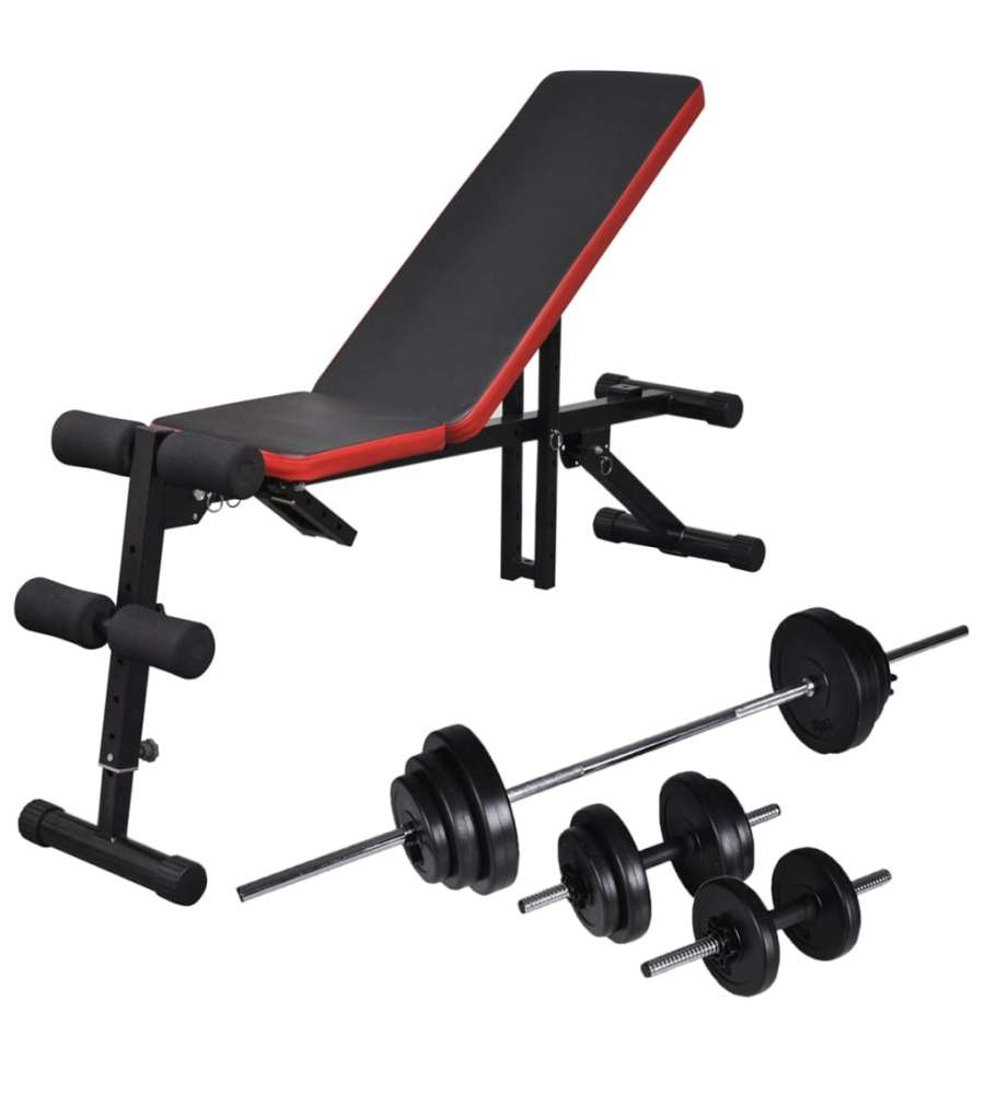 Panca Reclinabile con Bilanciere e Set di Manubri da 30,5 kg