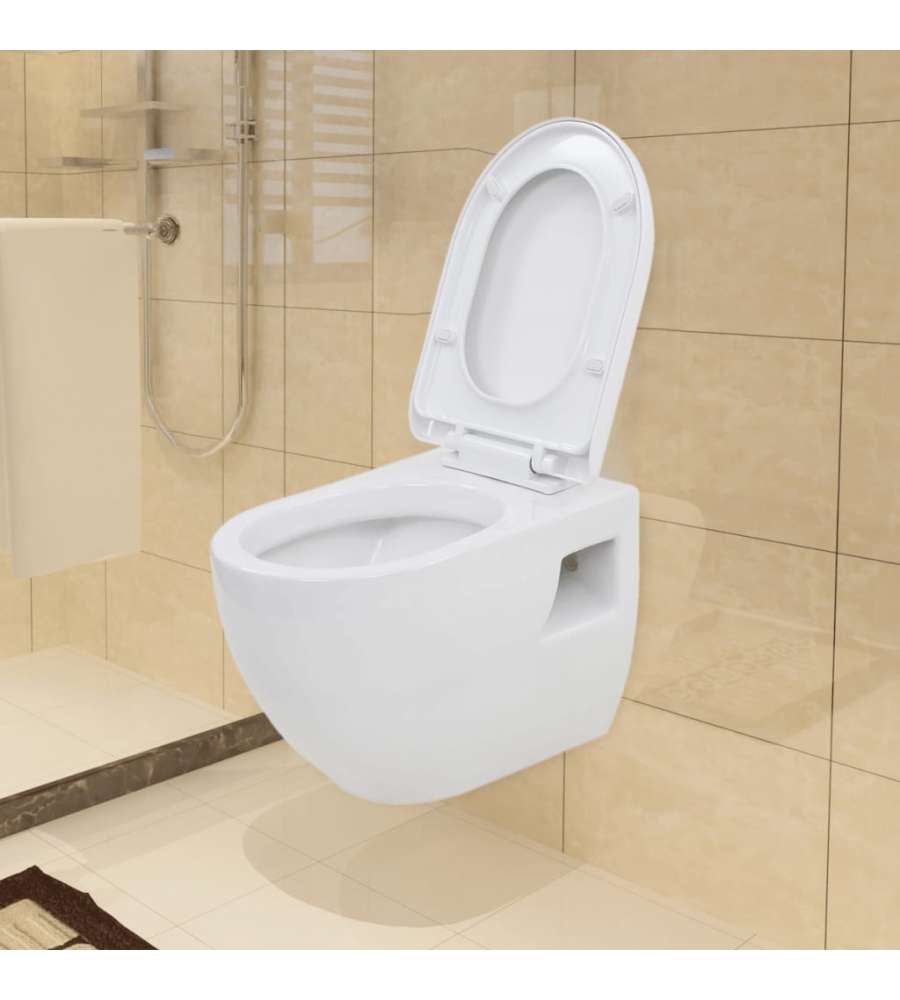WC a Muro con Sciacquone Nascosto in Ceramica Bianco