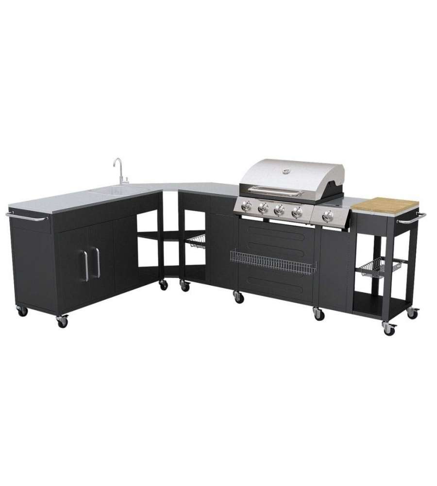vidaXL - Barbecue a gas portatile nero 4+1 bruciatori