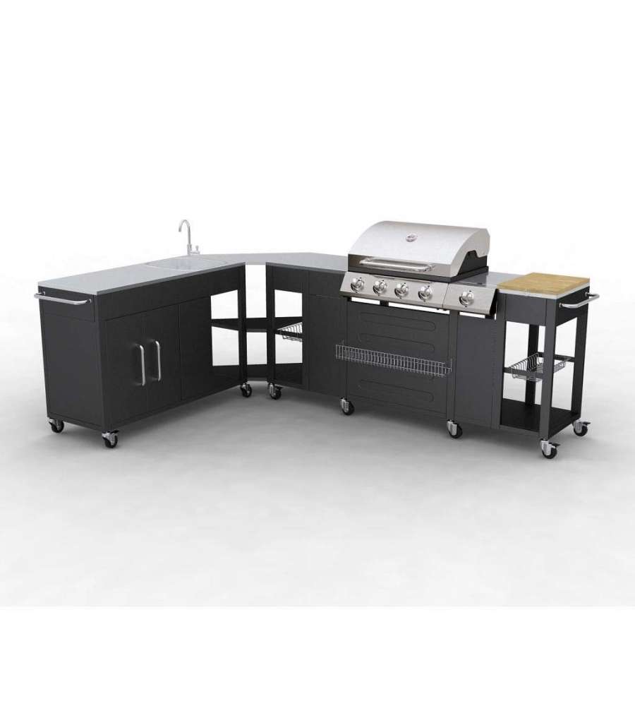 vidaXL - Barbecue a gas portatile nero 4+1 bruciatori