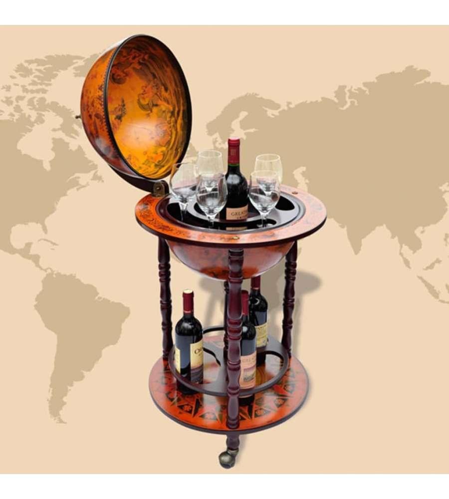 Minibar a Forma di Globo con Supporto in Legno di Eucalipto