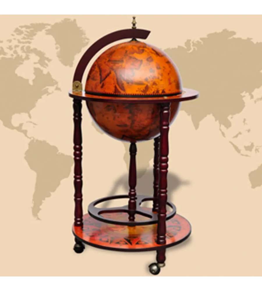Minibar a Forma di Globo con Supporto in Legno di Eucalipto