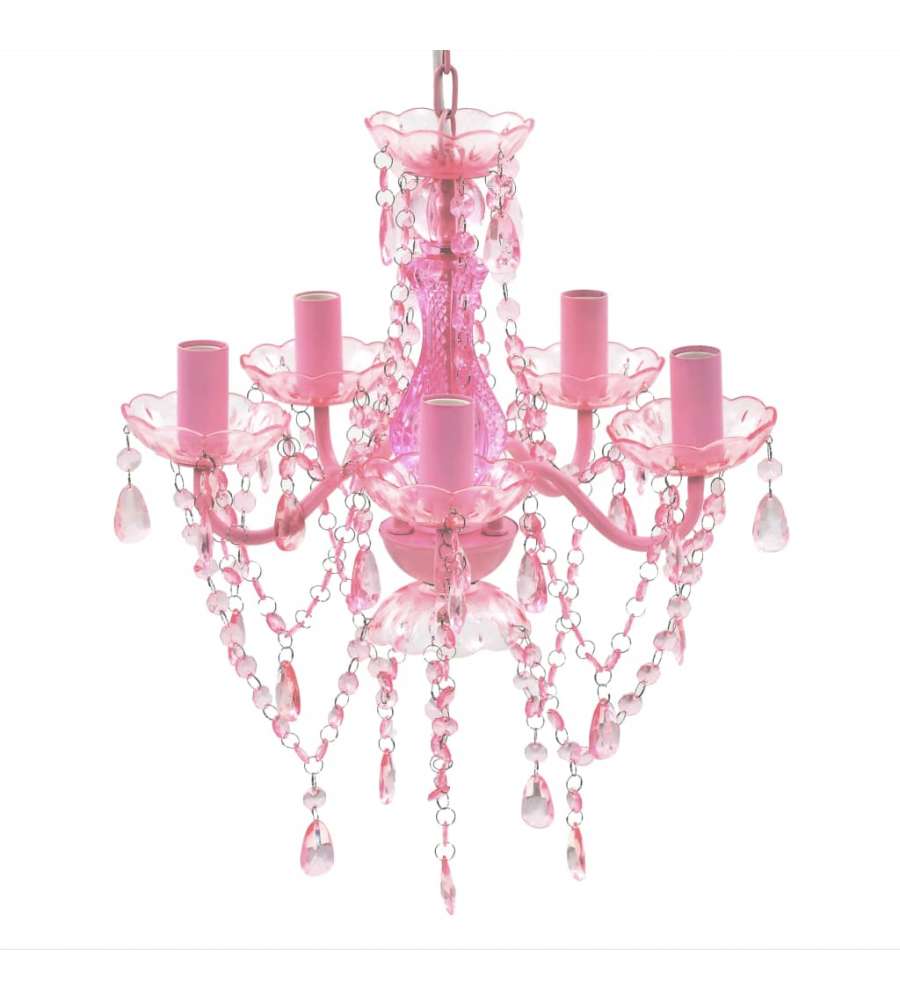 Lampadario in Cristallo con 5 Lampadine Rosa
