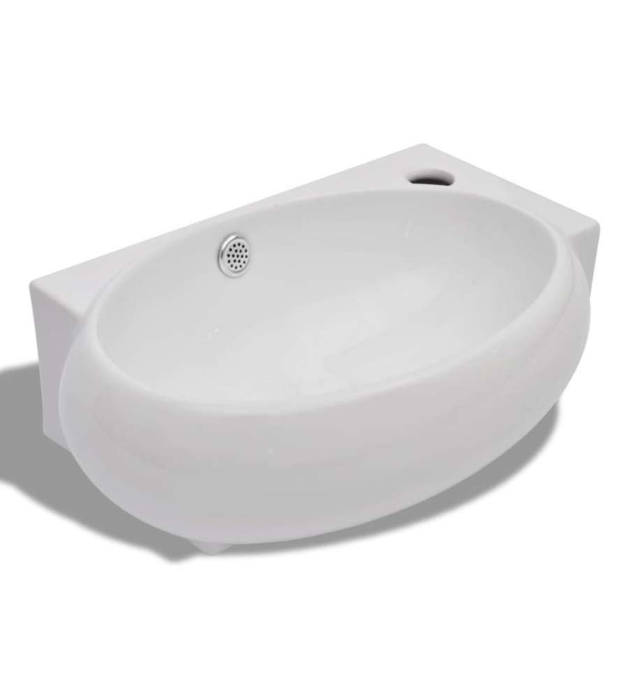Lavello Ceramica con Foro Rubinetto e Troppo Pieno Bianco