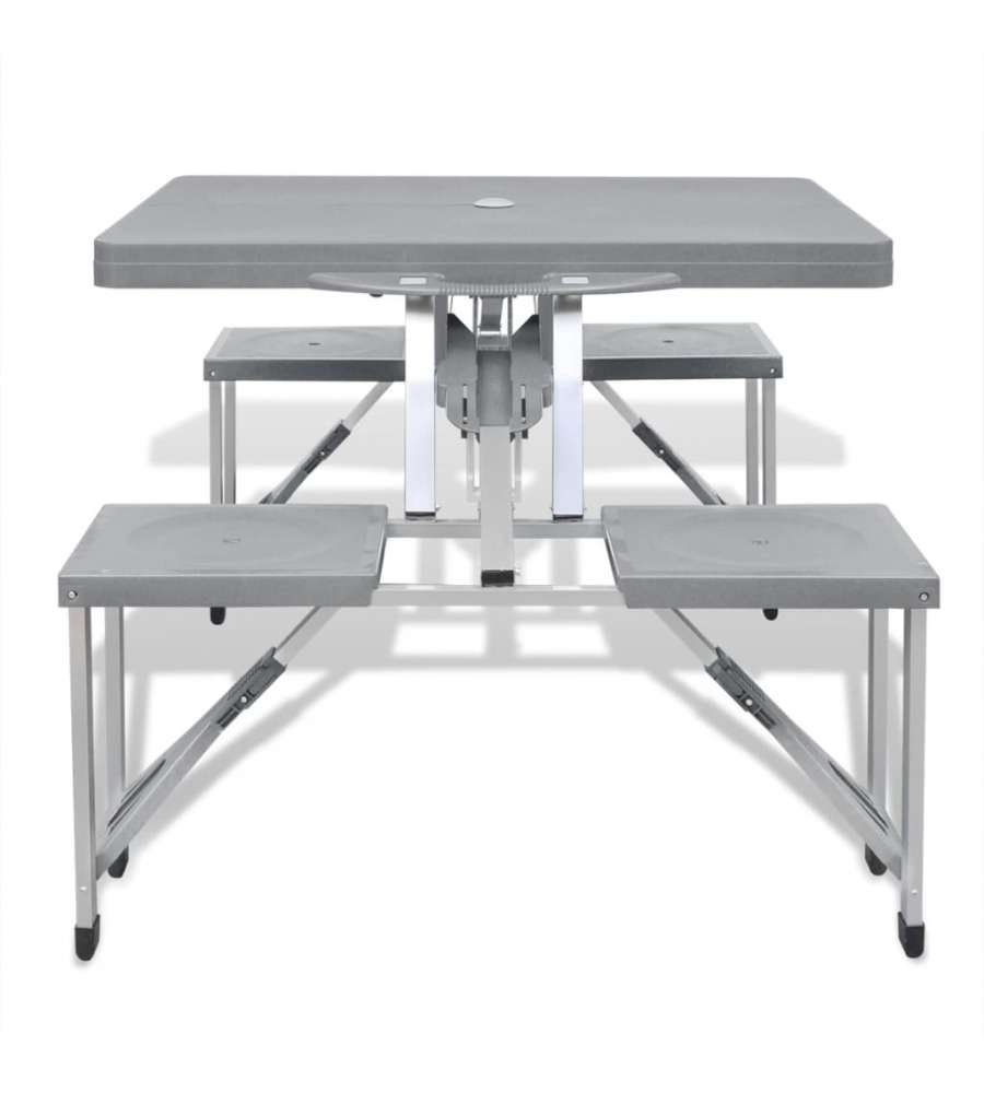 Set Tavolo da Campeggio con 4 Sedie in Alluminio Leggero Grigio