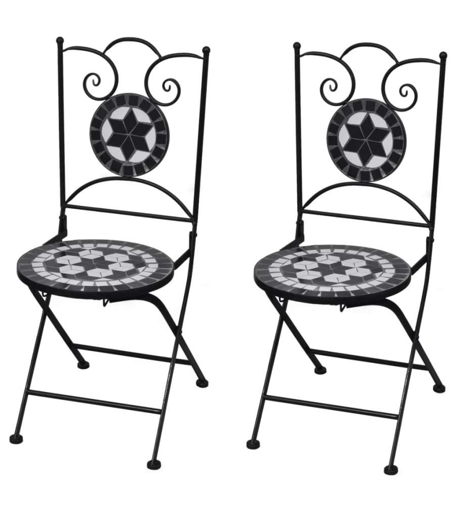 Sedie da Bistrot Pieghevoli 2 pz in Ceramica Nero e Bianco