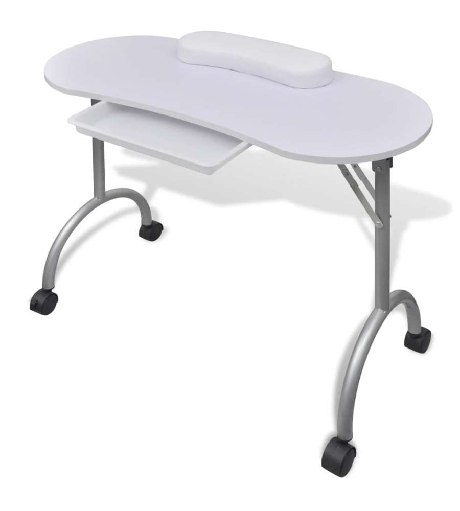 Tavolo Pieghevole per Manicure con Rotelle Bianco