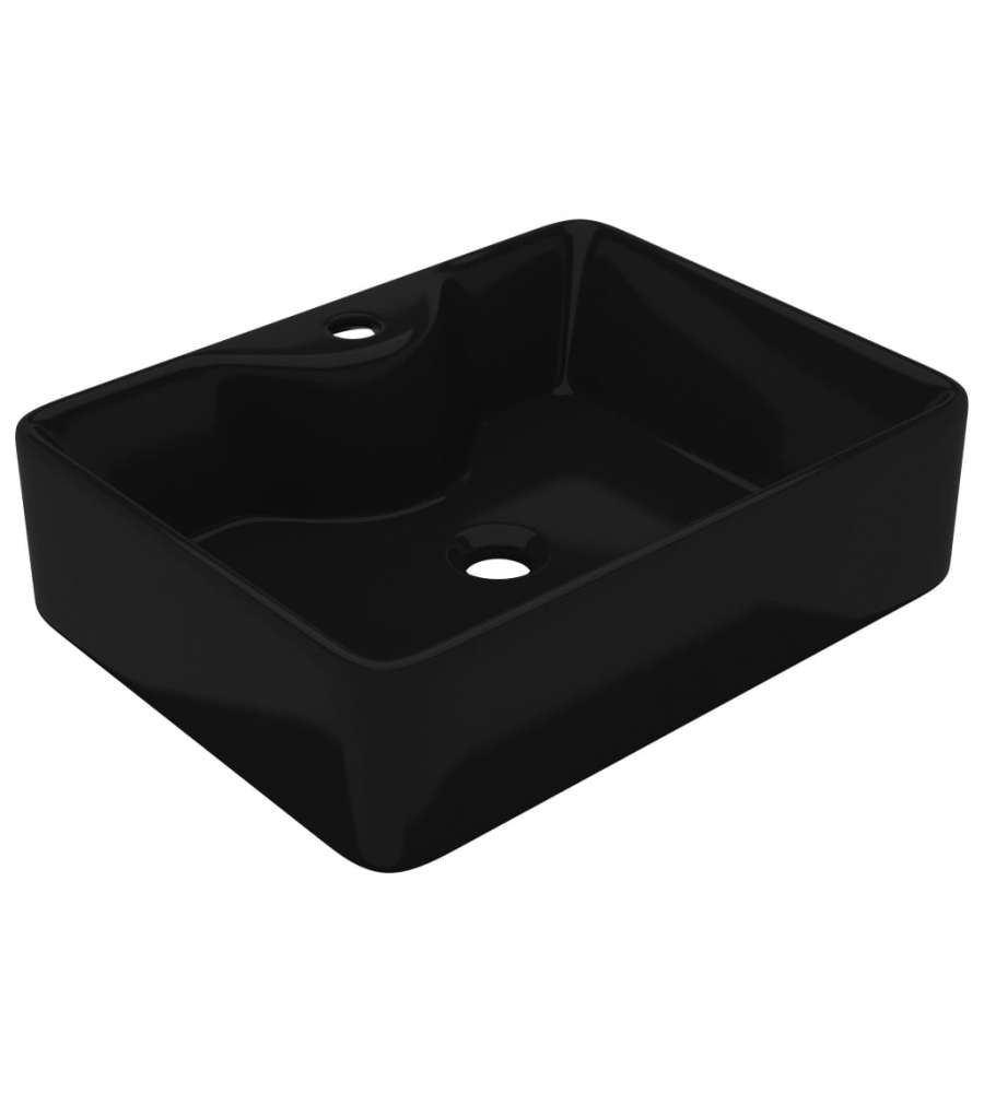 Lavandino Bagno in Ceramica Nera Quadrato con Foro per Rubinetto