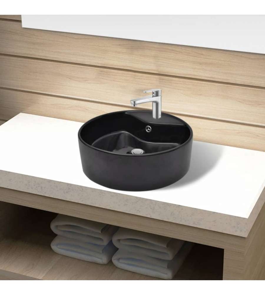 Lavandino bagno in Ceramica nera rotondo con Foro di trabocco