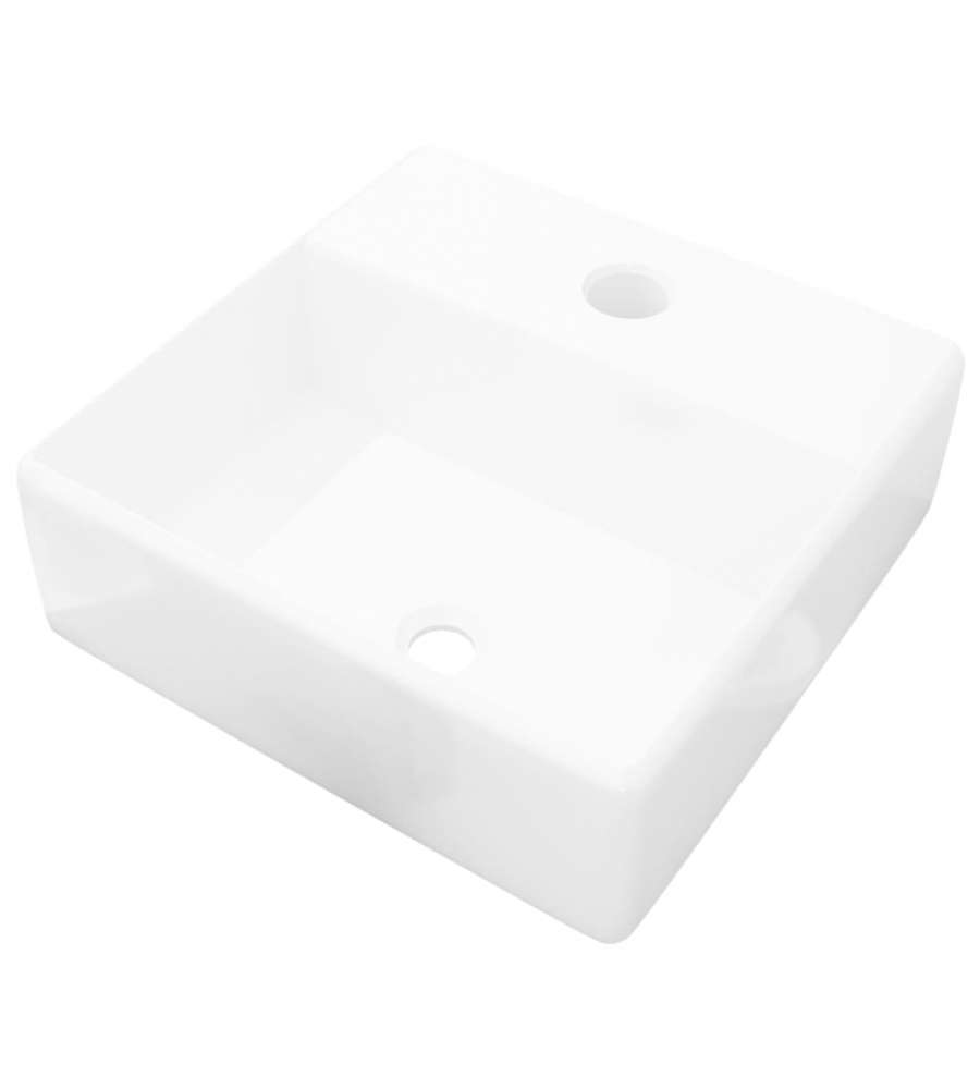 Lavandino Bagno in Ceramica Bianca Quadrato con Foro Rubinetto